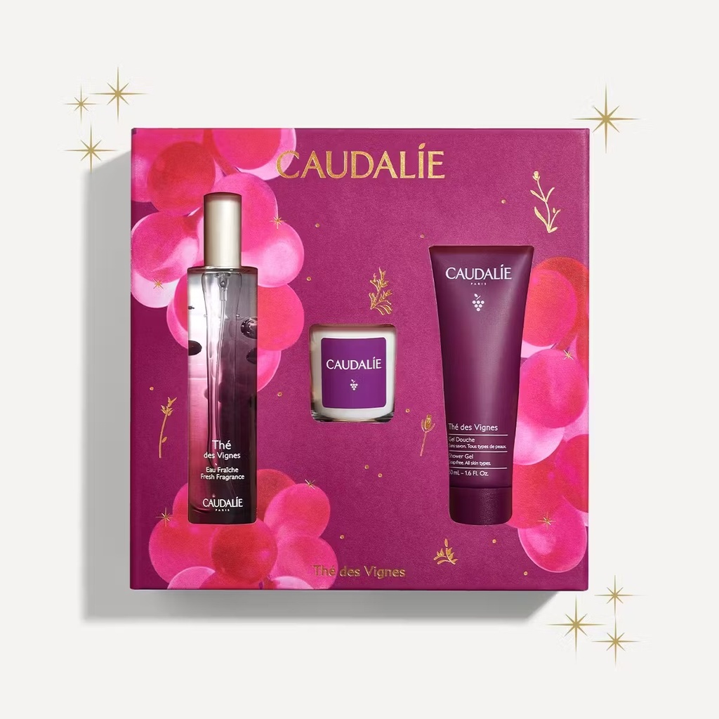 CAUDALIE COFFRET THE DES VIGNES - EAU FRAÎCHE, GEL DOUCHE & BOUGIE