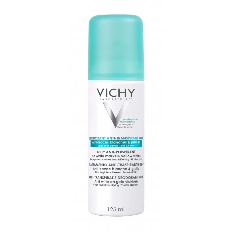 VICHY DEODORANT 48H ANTI-TRACES BLANCHES & JAUNES AEROSOL 125ML