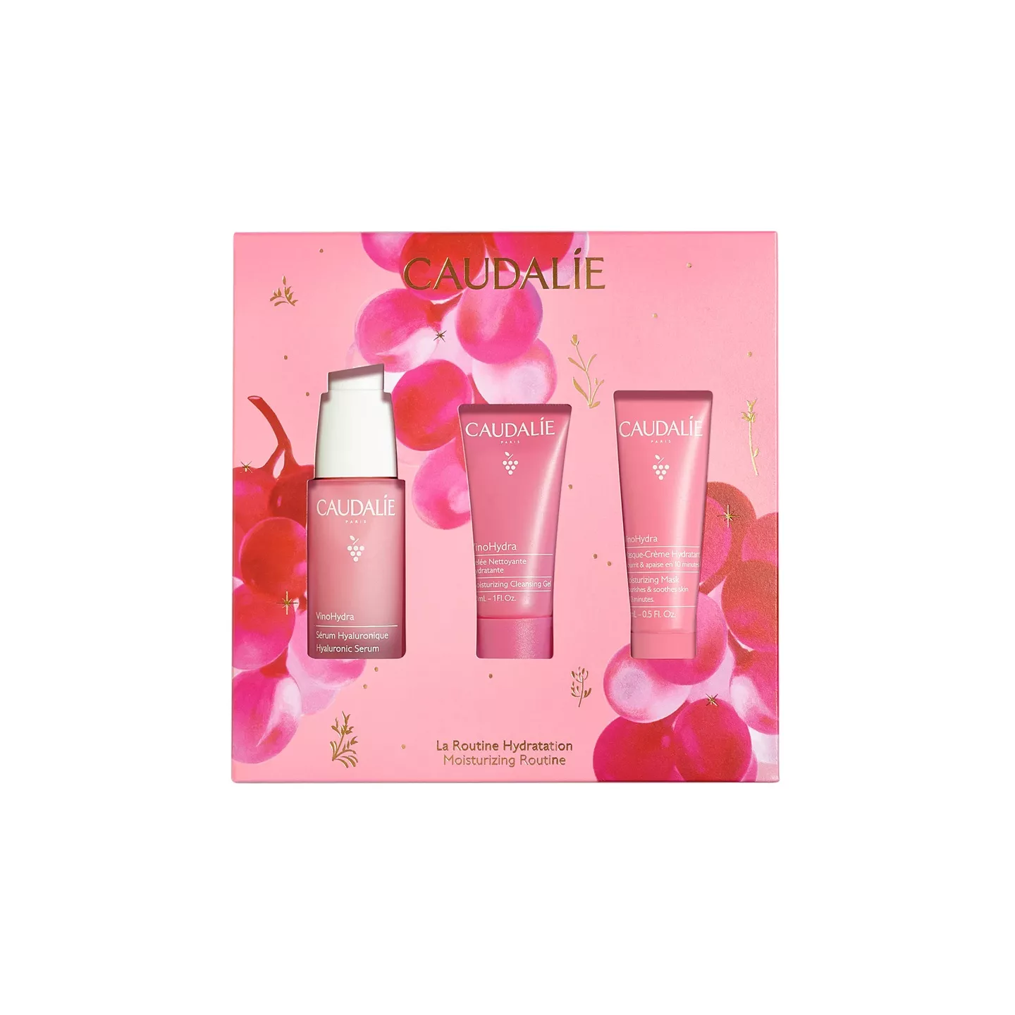 CAUDALIE COFFRET LA ROUTINE HYDRATATION - SERUM, MASQUE-CREME & GEL DOUCHE ROSE DE VIGNE