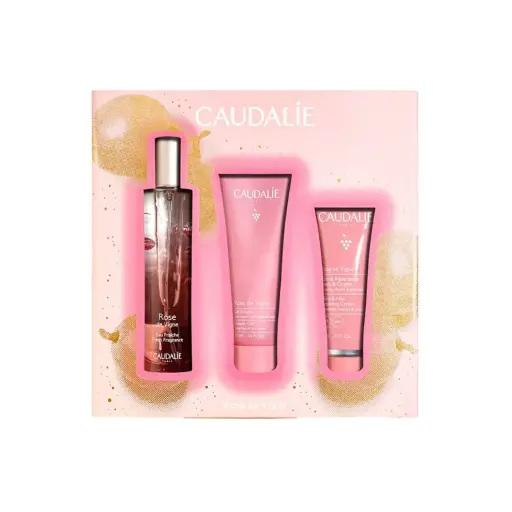 CAUDALIE COFFRET PASSION ROSE DE VIGNE - EAU FRAICHE, GEL DOUCHE & CREME MAINS