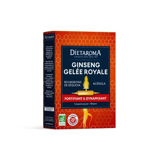 [3460341528750] DIETAROMA GINSENG GELEE ROYALE BIO - FORTIFIANT ET DYNAMISANT - 20 AMPOULES 
