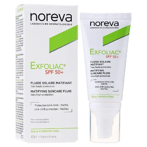 NOREVA EXFOLIAC CREME FLUIDE SOLAIRE MATIFIANT SPF50+